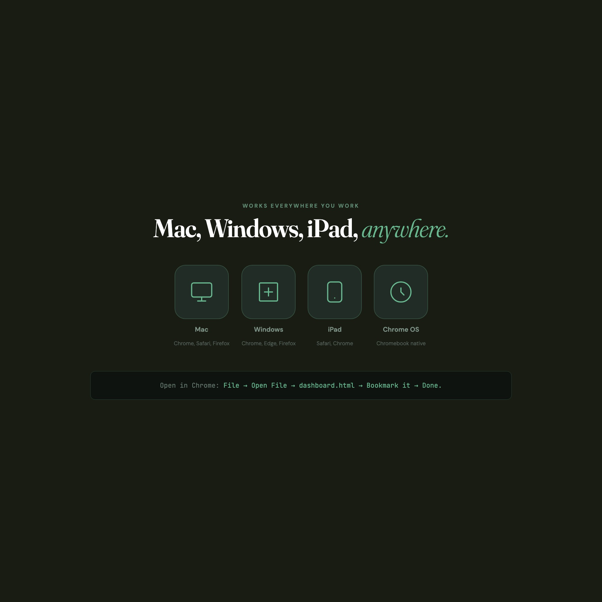 Calm family command center works on Mac, Windows, iPad, Chrome without internet after setup