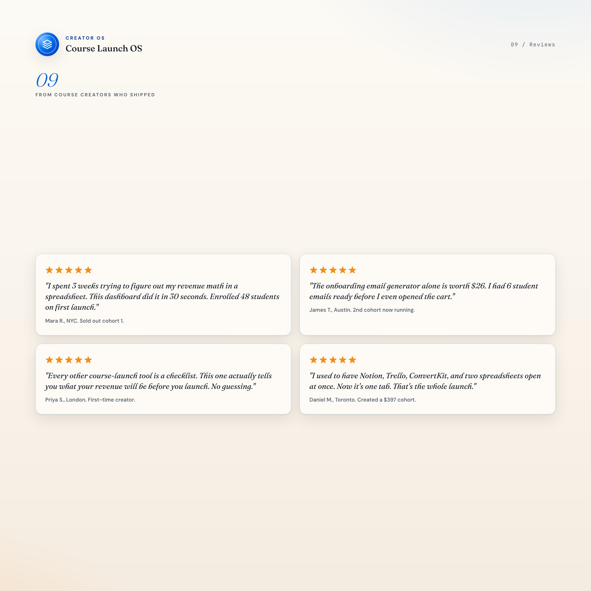 Course creators love this 90-day cohort dashboard for live revenue projection and auto-generated onboarding emails