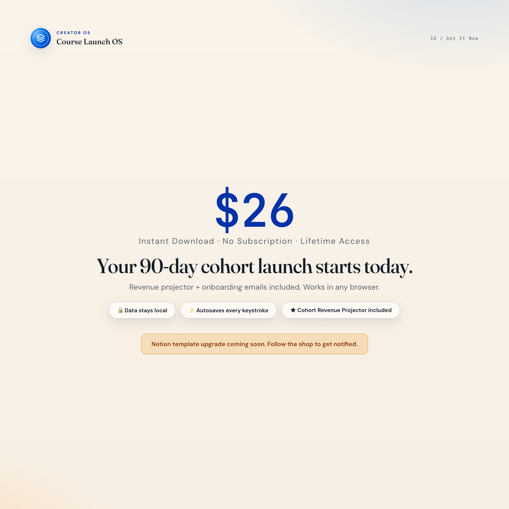 Instant download: Course Launch OS dashboard. One file, any browser, works offline. $26 lifetime access.