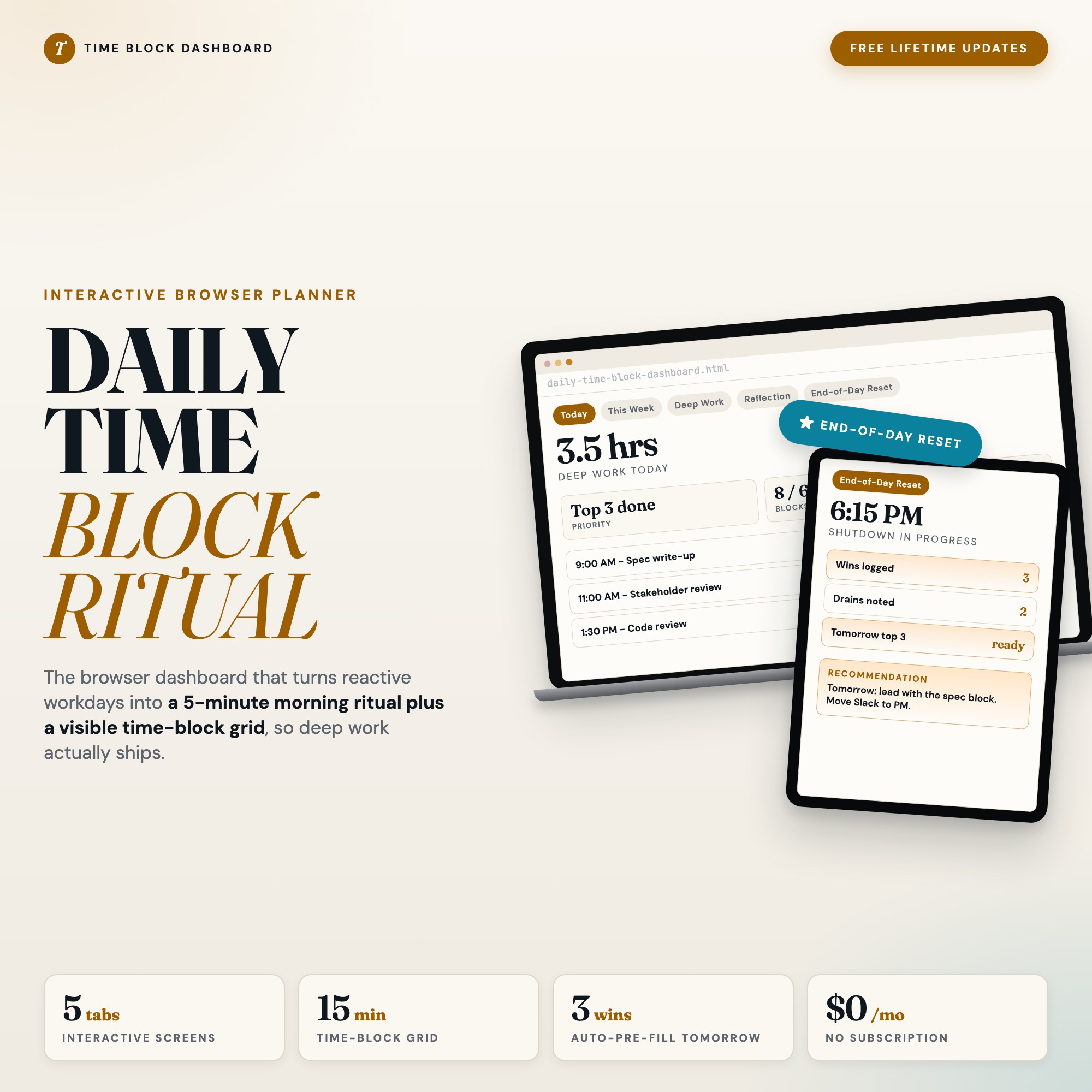Interactive Daily Time Block Dashboard | Morning Ritual P…