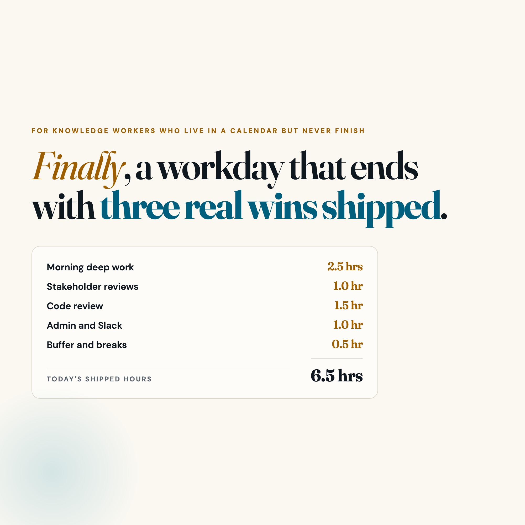 Morning ritual planner, set top 3 priorities, autosave fires, 6am-10pm time block grid, knowledge worker daily schedule tool