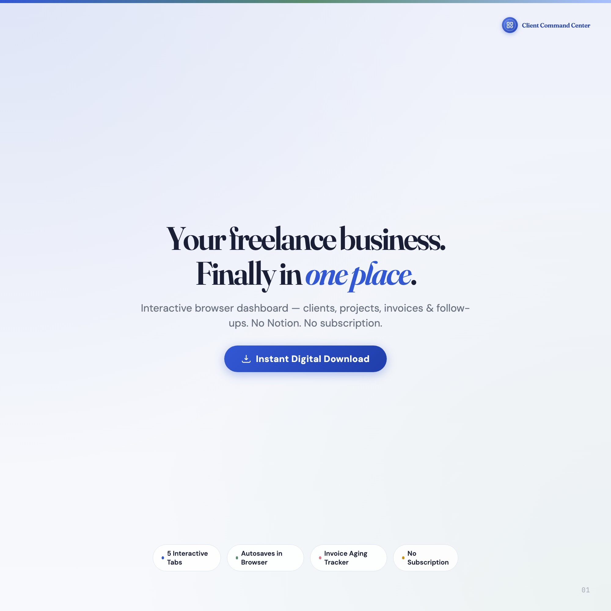 Interactive Freelancer Dashboard | Client & Project Command Center | Invoice Tracker | Digital Download