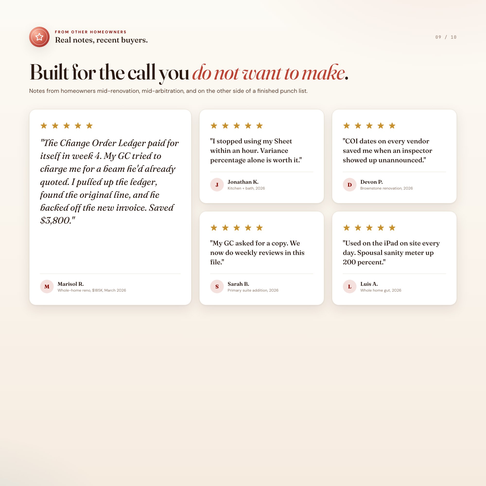 Five star reviews from real homeowners using the renovation command center for kitchen, bath, and whole home