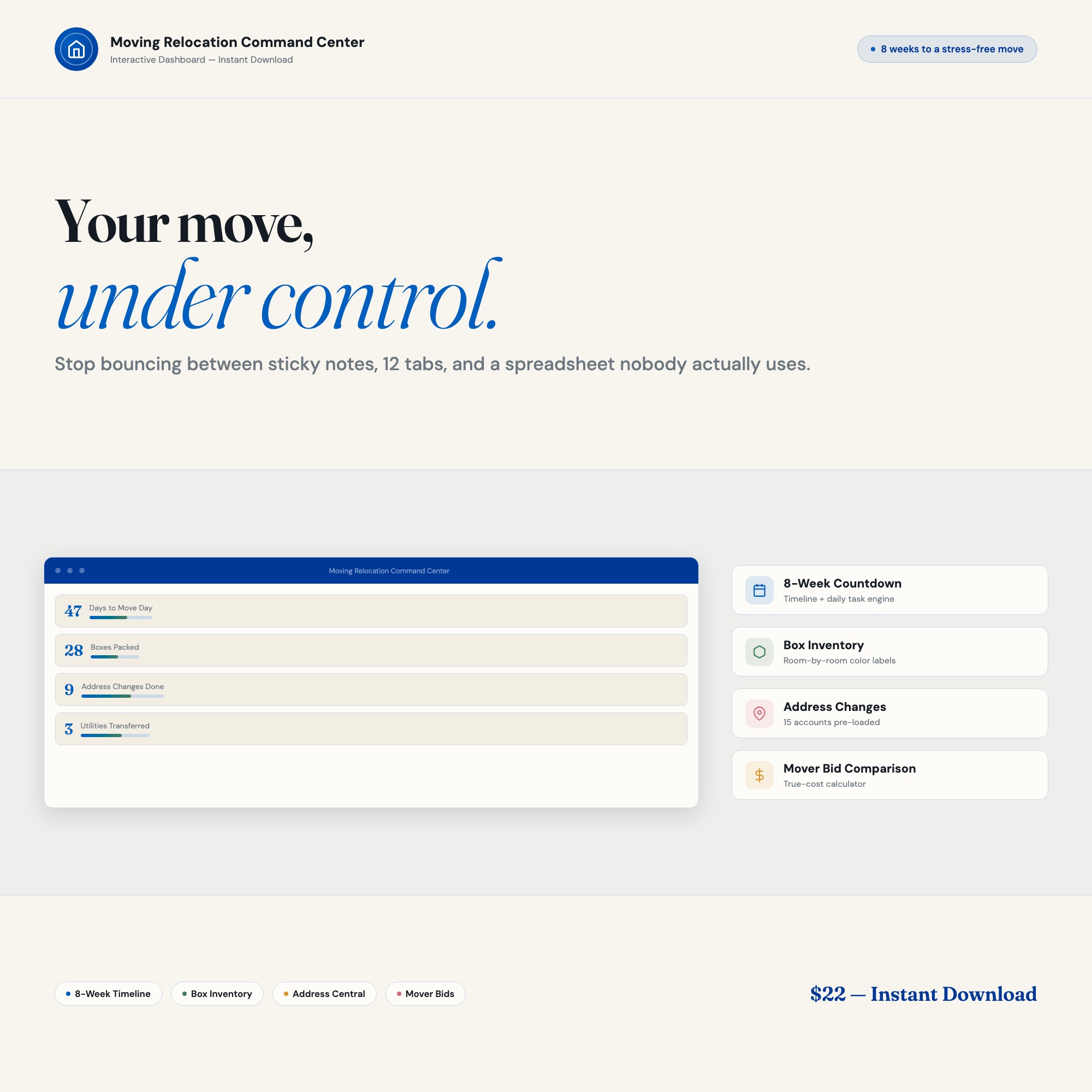 Moving Relocation Command Center: Interactive 8-Week Coun…