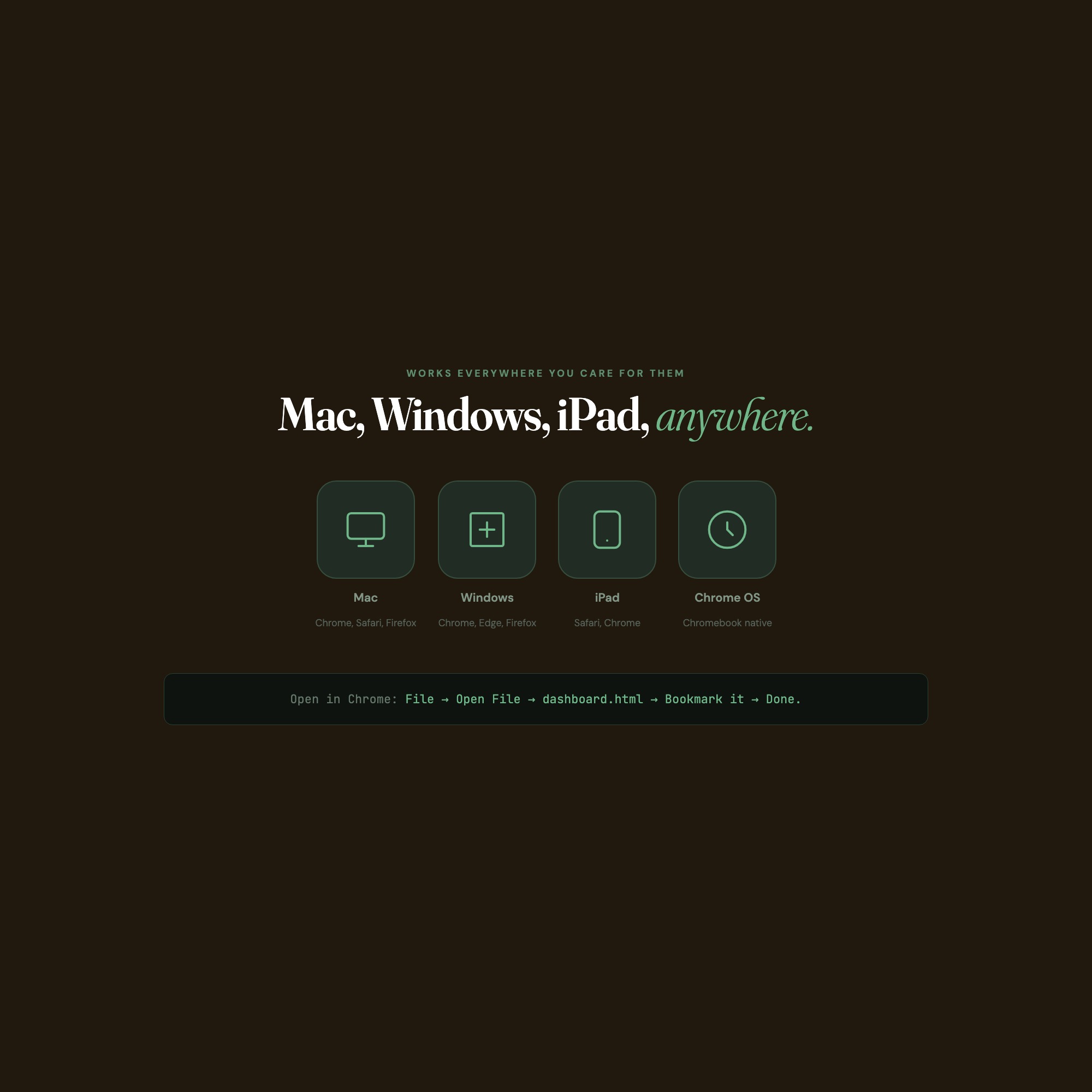 Multi-pet care dashboard works on Mac Windows iPad Chrome, open in browser no install no subscription needed