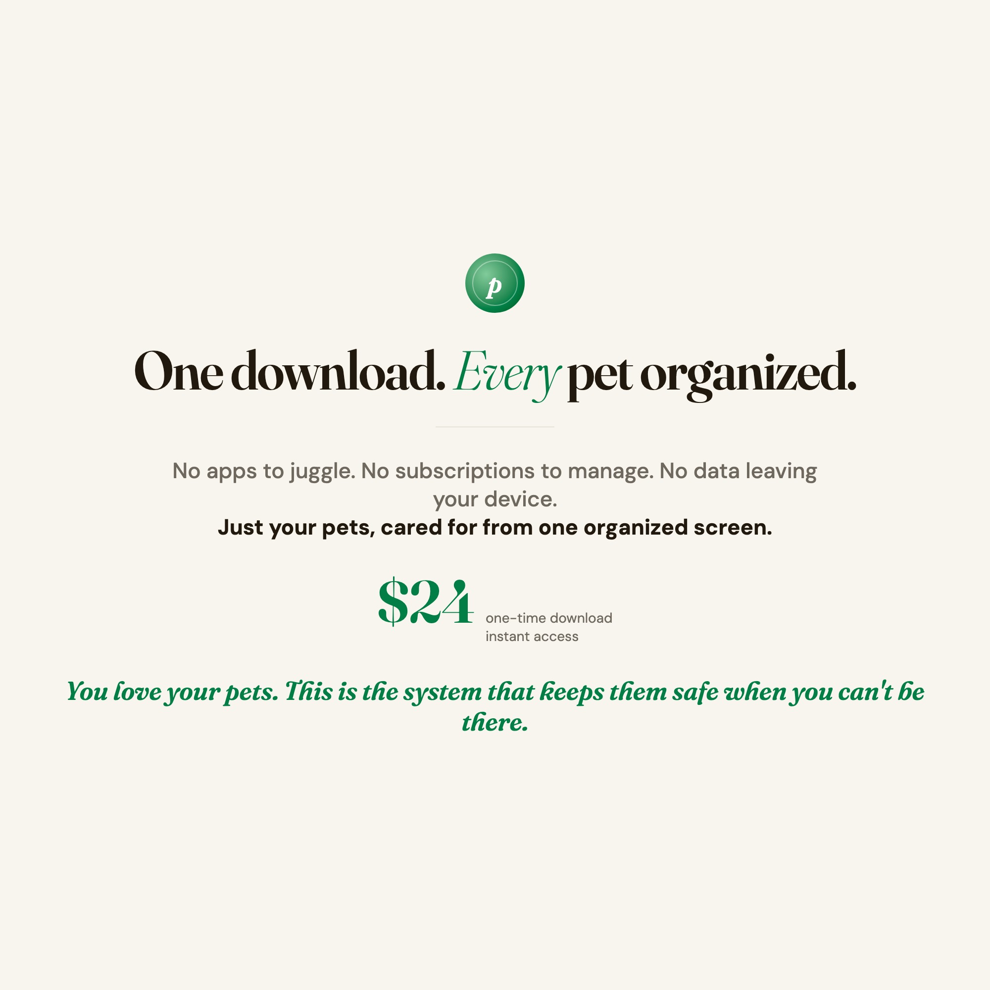 Multi-Pet Household Care OS, instant download $24, works offline, every pet organized in one browser file