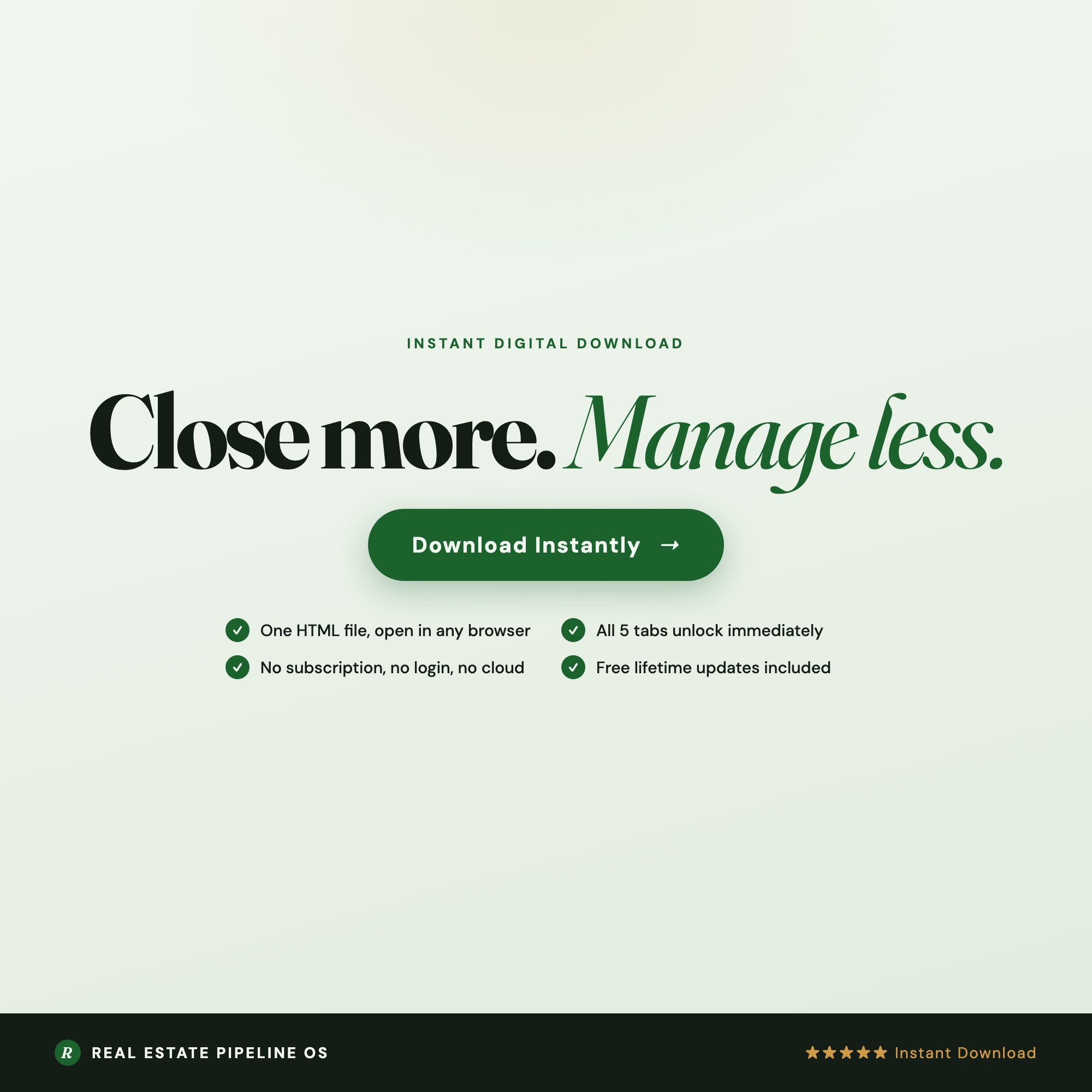 Real estate agent pipeline OS instant download, no subscription, works offline, free lifetime updates included for solo realtors