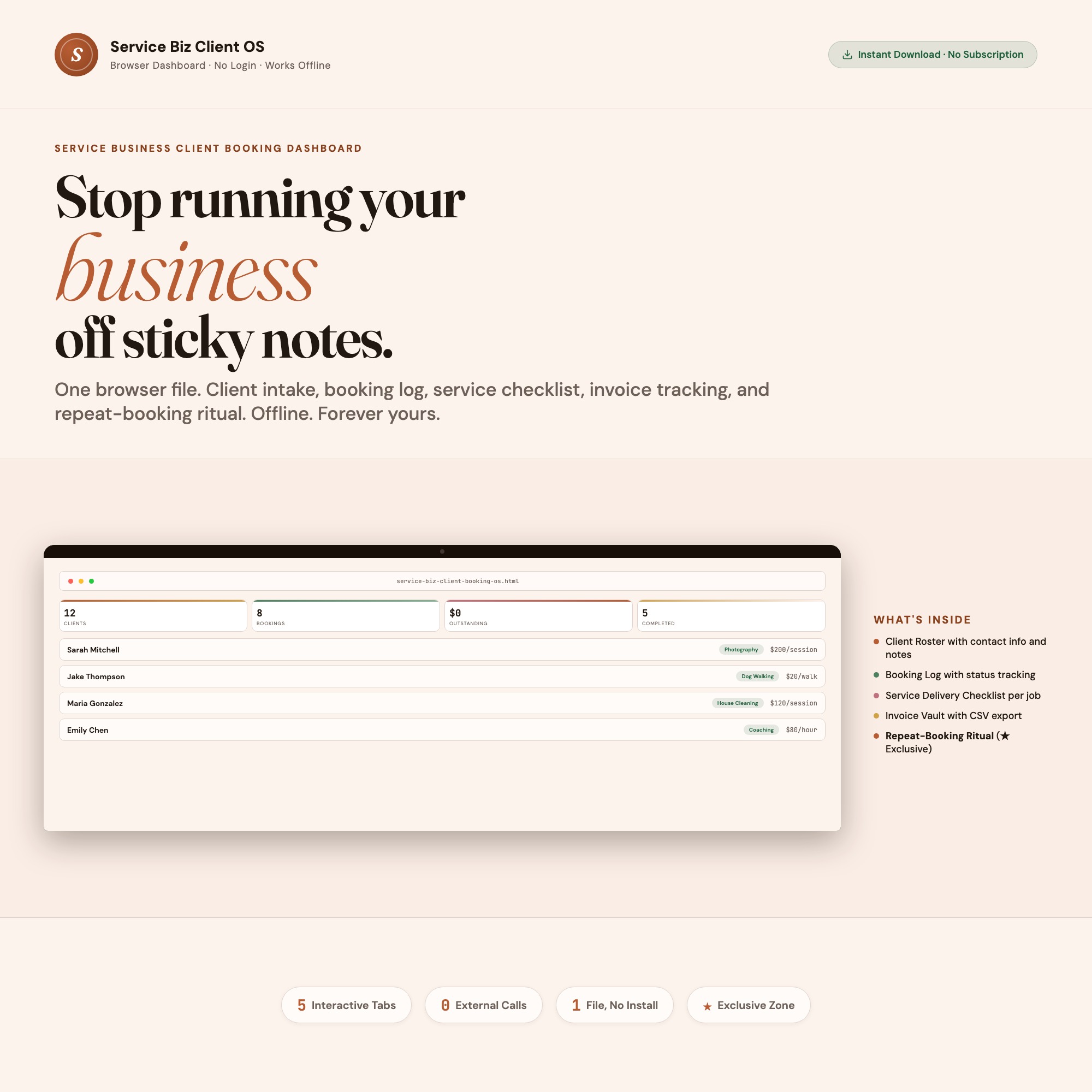 Service Business Client Booking Dashboard