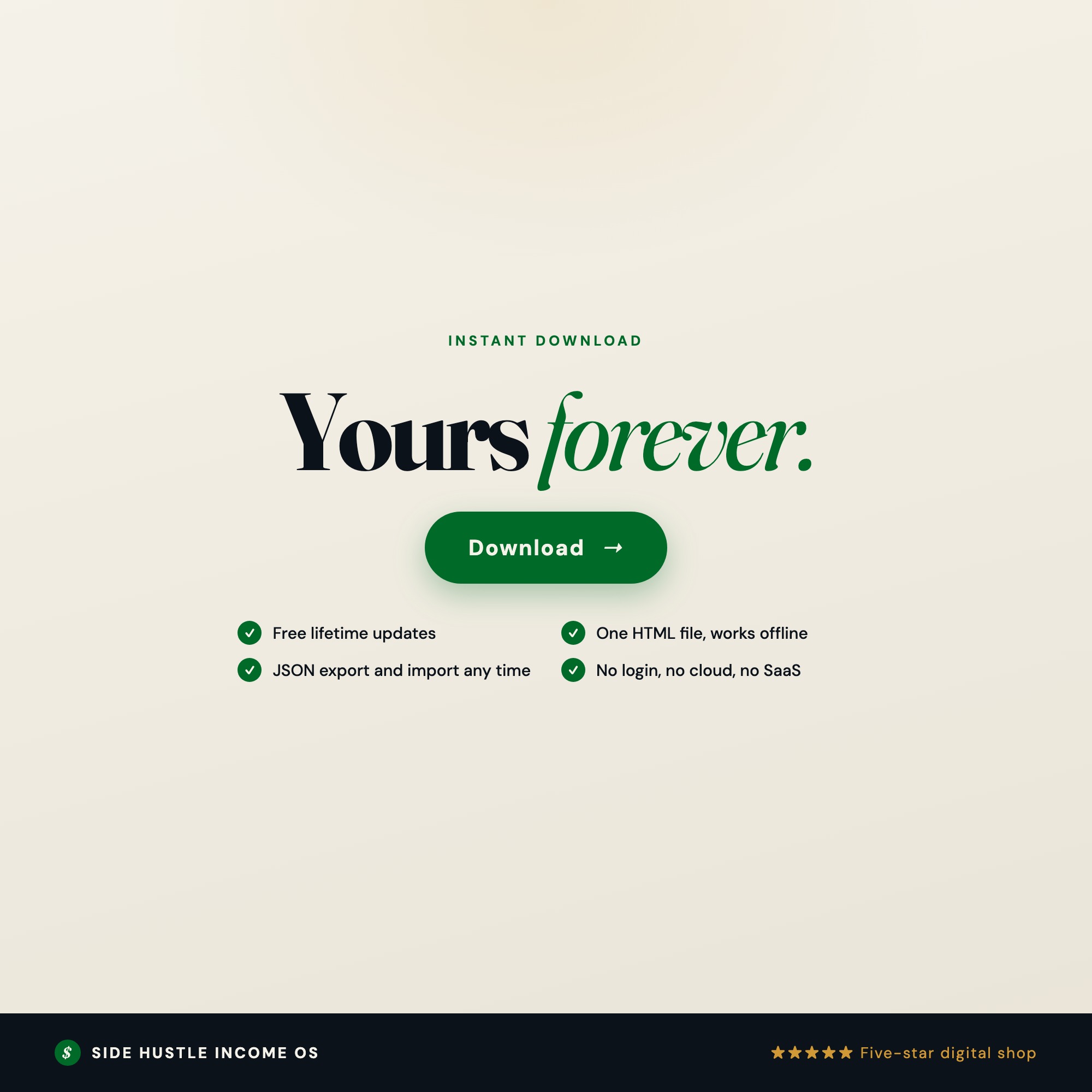 Instant download: side hustle income dashboard. One file, any browser, works offline. $27 lifetime access