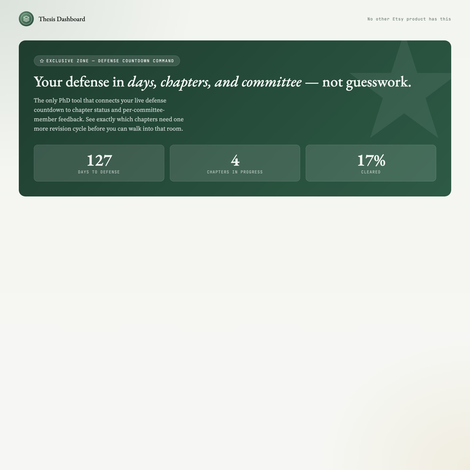 Defense countdown exclusive zone showing days to defense linked to chapter progress and committee feedback status
