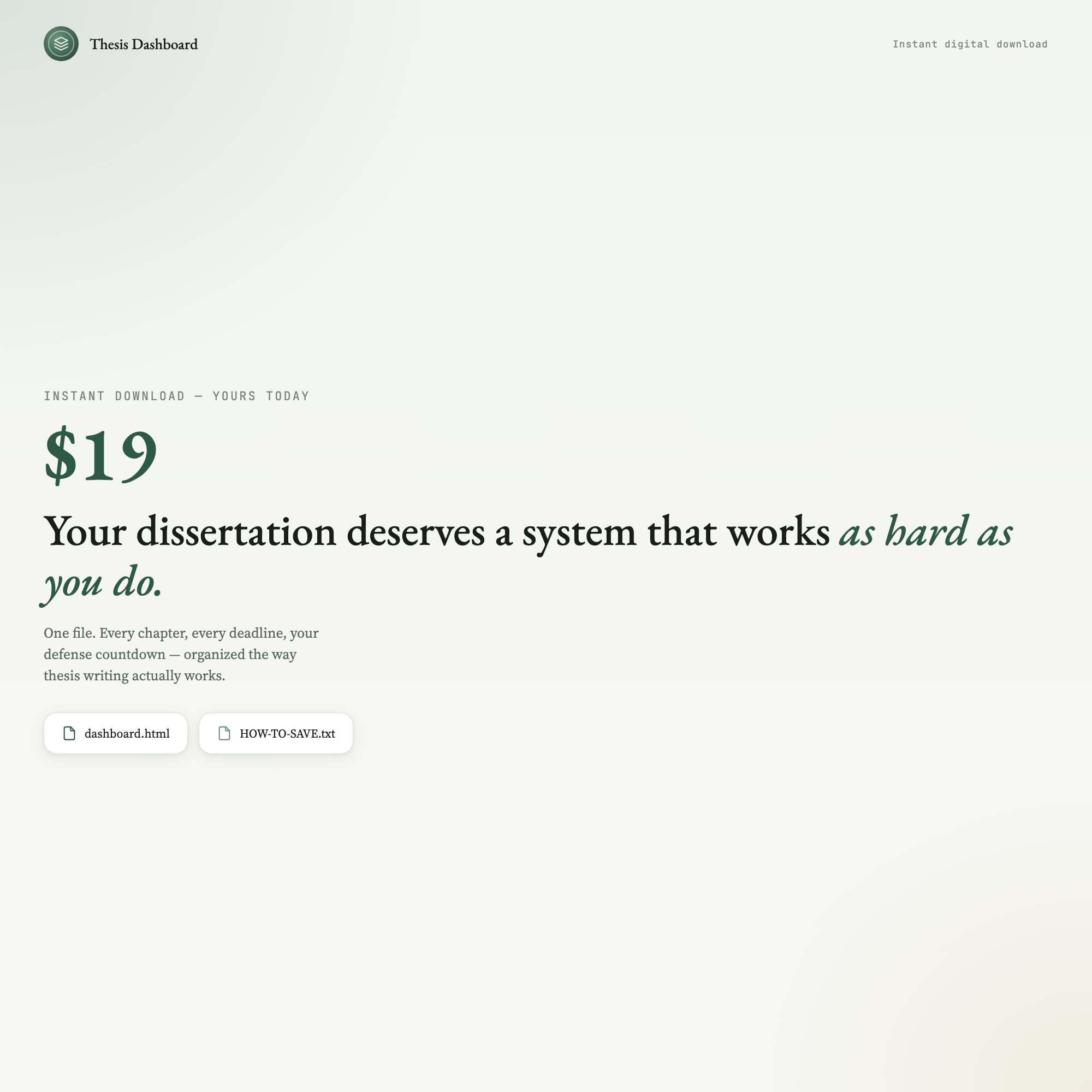 Thesis and dissertation chapter dashboard instant digital download for nineteen dollars with defense countdown included