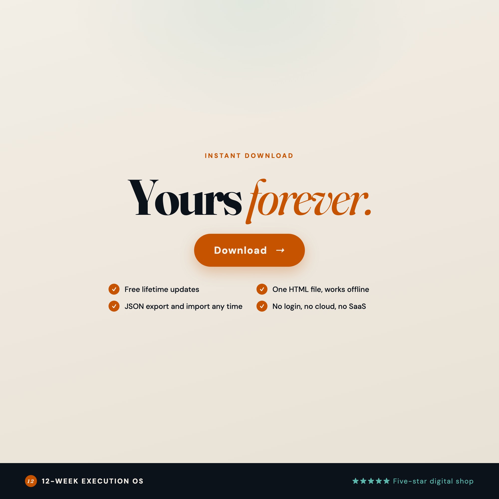 12 week execution dashboard instant digital download $22 browser HTML no subscription no install required