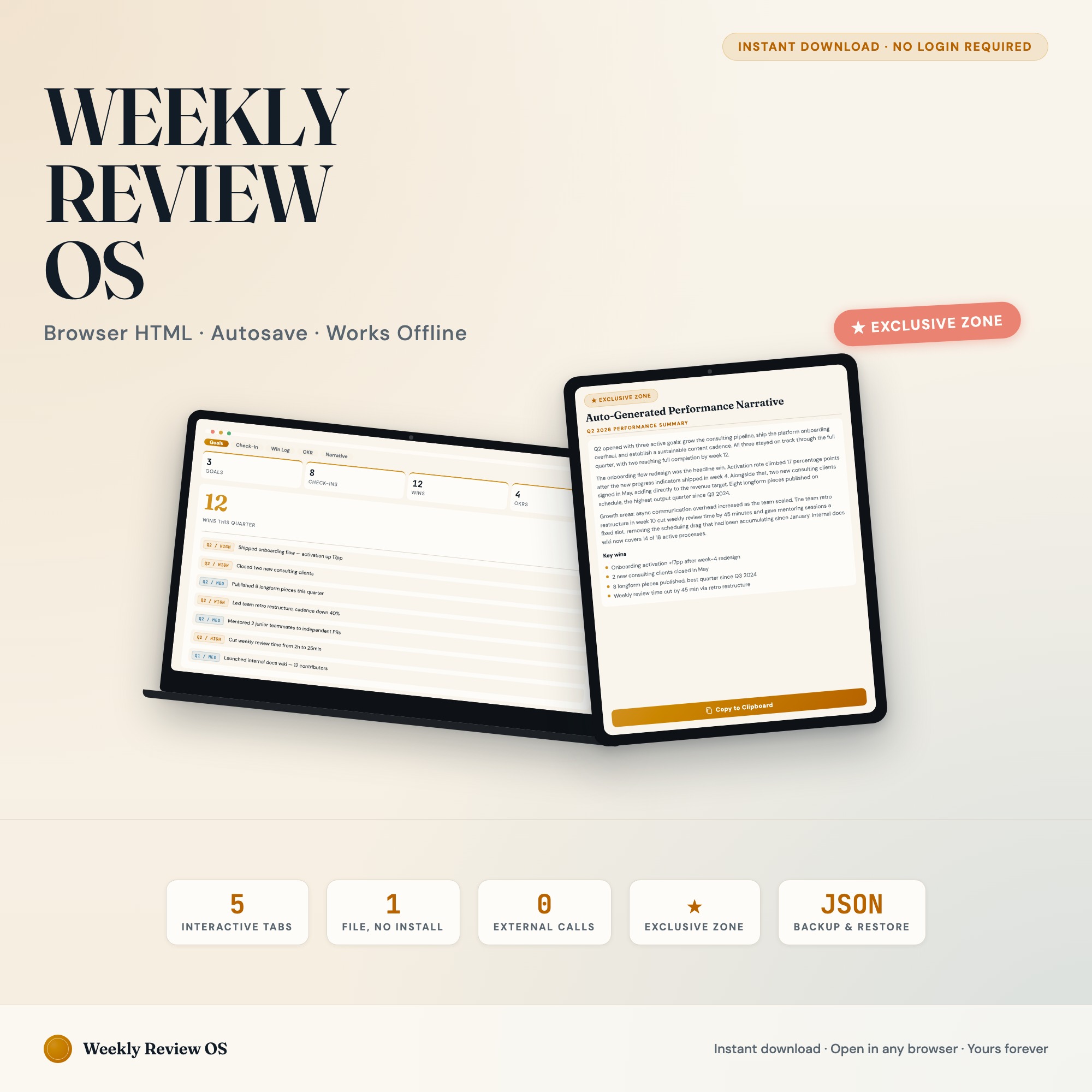 Weekly Review Productivity Dashboard: Interactive Goal Tr…